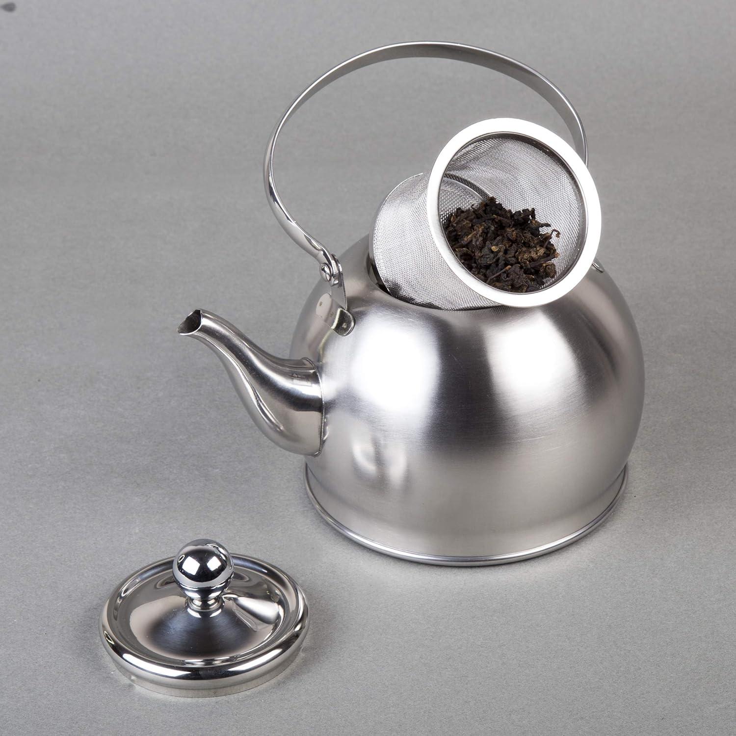 1 Quart Stainless Steel Tea Kettle with Infuser and Folding Handle