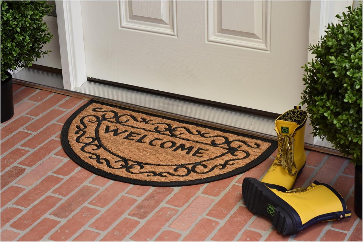 Bloomsbury Market Aeries Recycled Rubber Door Mats, Non-Slip/Skid Rubber Backing, 18" W X 30" L, Rectangle, Welcome Scrolls