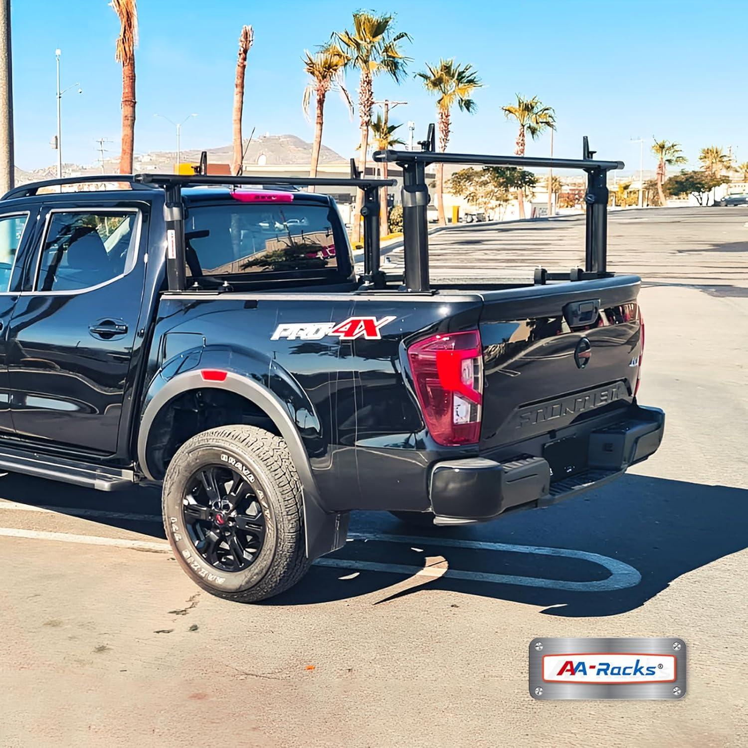 AA-Racks Model APX2501 75" Full-Size Pickup Truck Ladder Racks Low-Profile Height-Adjustable Utility Aluminum Truck Bed Rack with Load Stops-Black