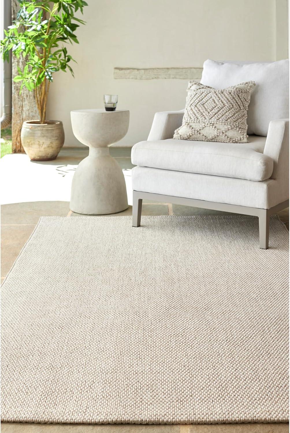 Natural Off-White Synthetic Flat Woven Indoor/Outdoor Rug