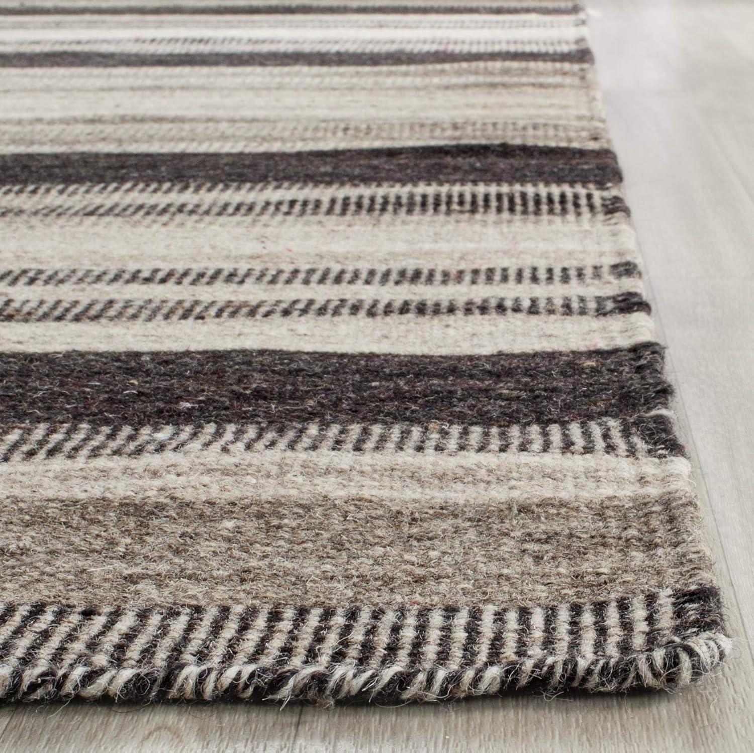 Dhurries DHU628 Hand Woven Area Rug - Natural/Black - 8'x10' - Safavieh.