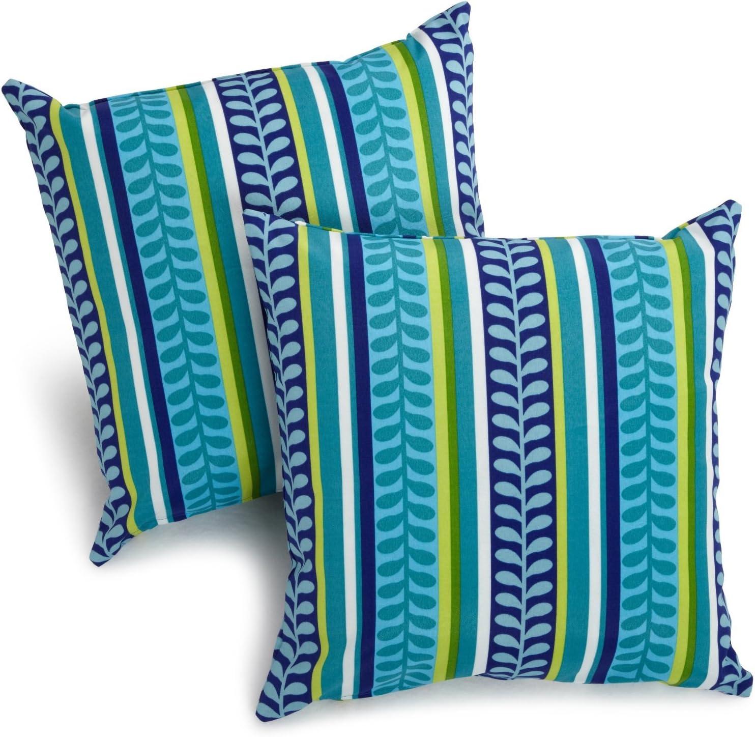 Pike Azure Striped Outdoor Reversible Polyester Throw Pillow Set