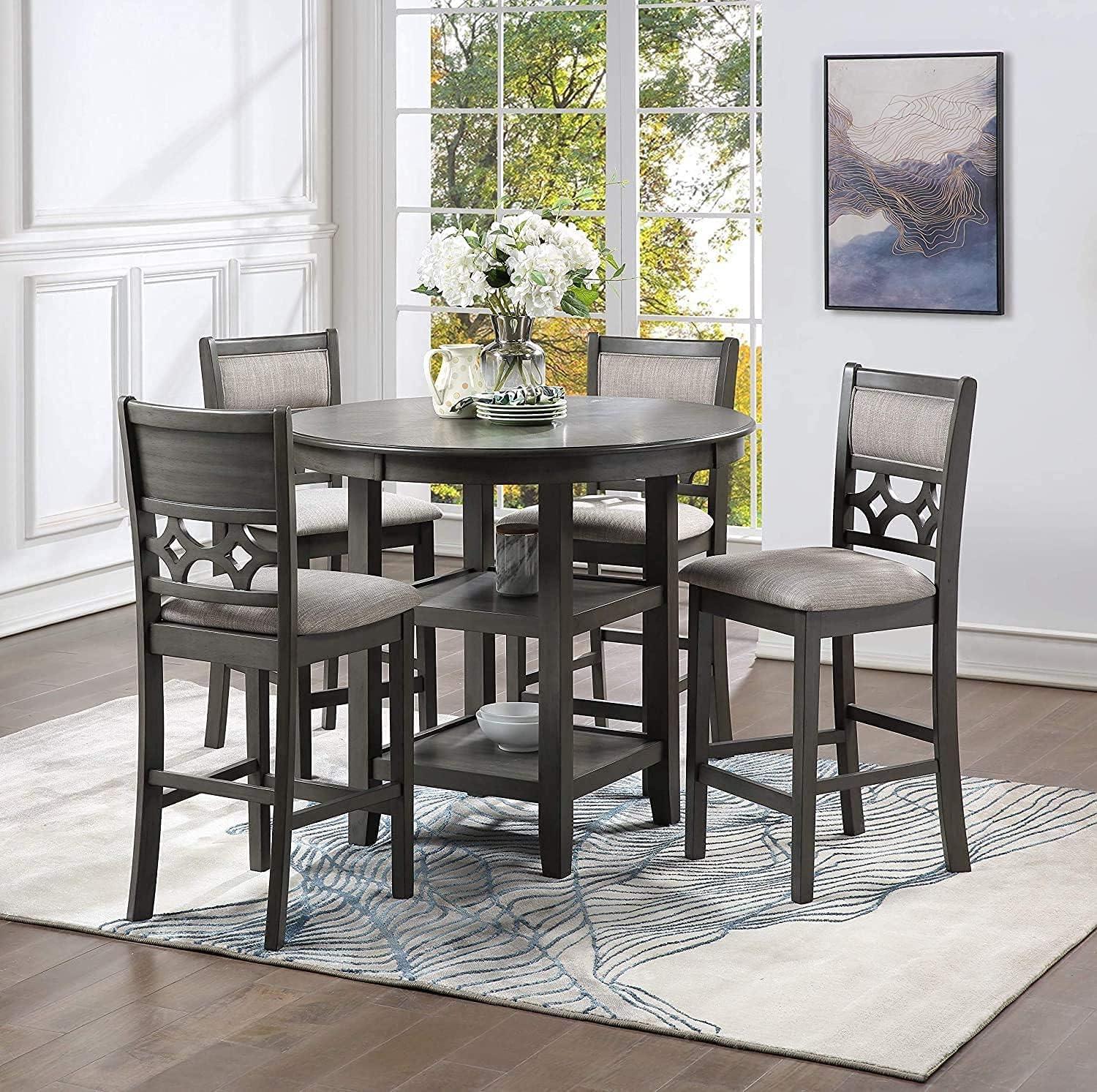 Contemporary 42" Round Gray Dining Set with 4 Padded Chairs