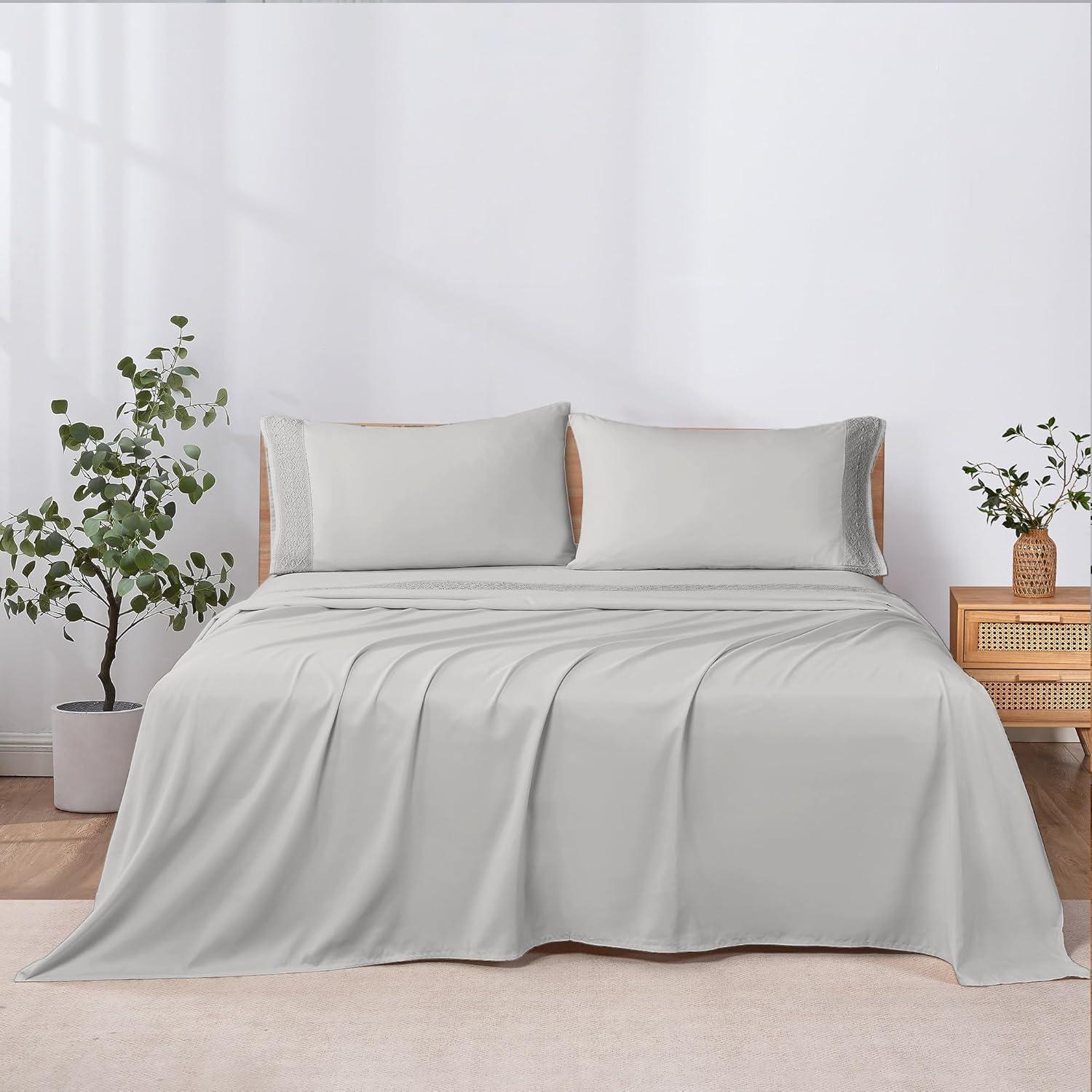 Modern Threads Modern Threads Yate Soft Microfiber Crochet Lace Sheets - Luxurious Microfiber Bed Sheets - Includes Flat Sheet, Fitted Sheet with Deep Pockets, & Pillowcases