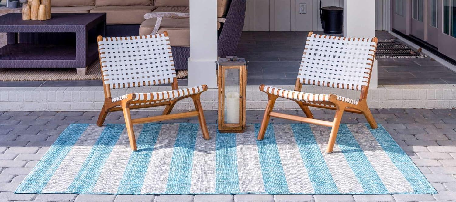 Unique Loom 9' 0 x 12' 0 Rectangle Indoor/Outdoor Striped Light Aqua Area Rug