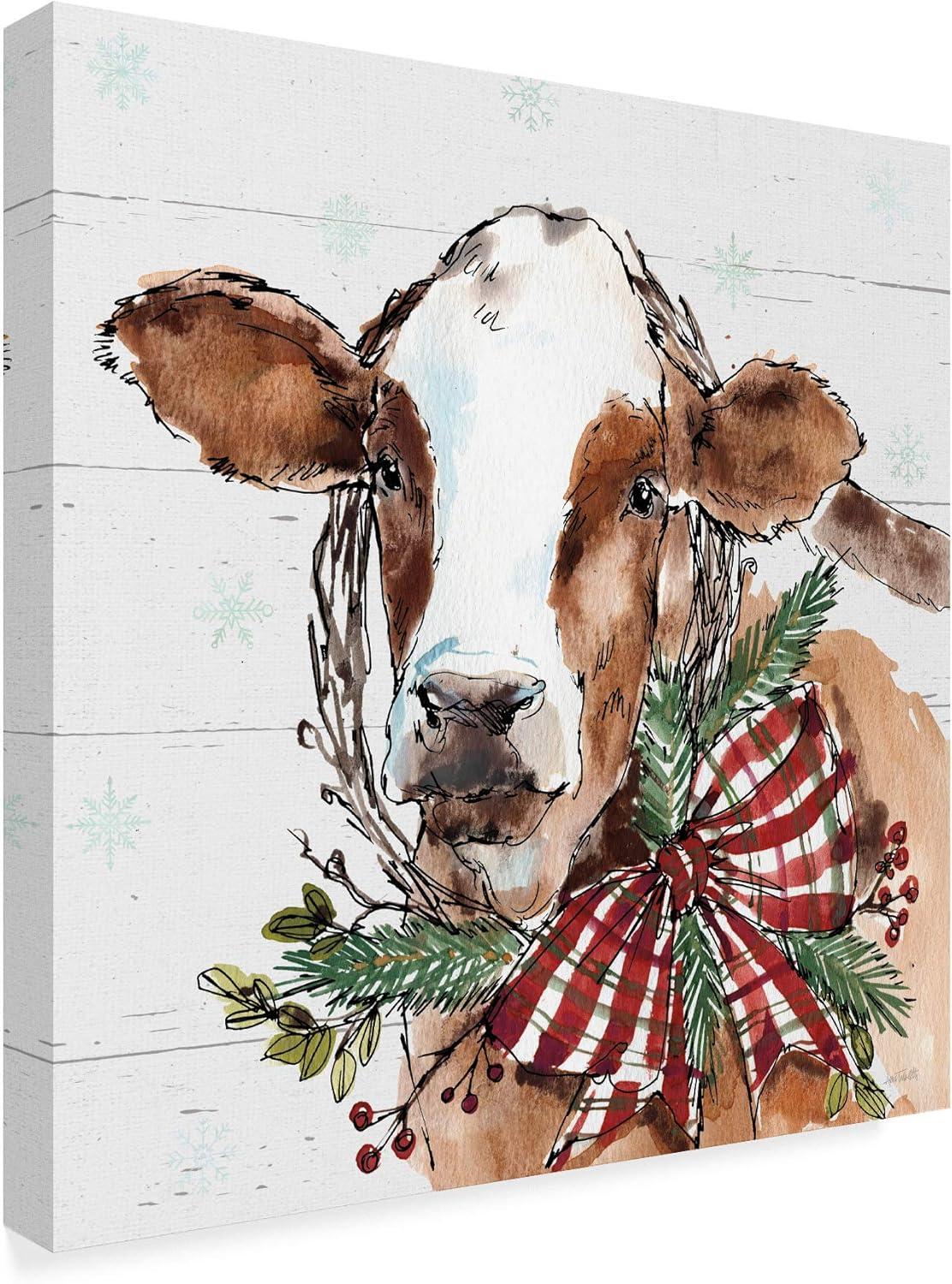 Trademark Fine Art -Anne Tavoletti 'Holiday On The Farm Viii On Gray' Canvas Art - 14''x14''