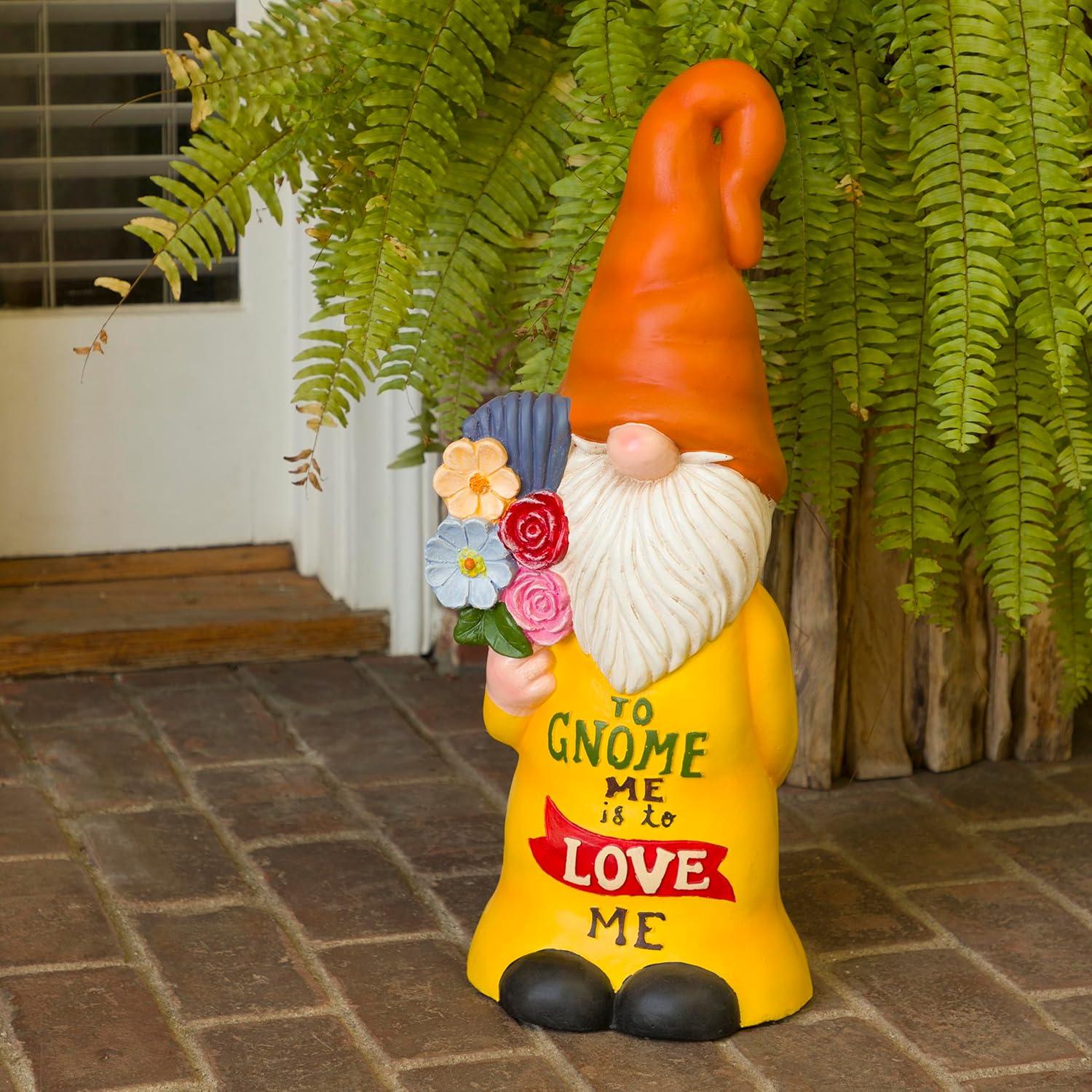 24" Magnesium Oxide "To Gnome Me is To Love Me" Indoor/Outdoor Garden Gnome Statue Orange/Yellow - Alpine Corporation