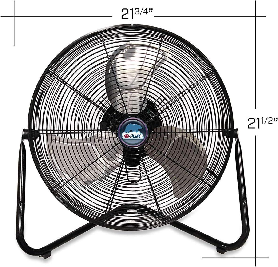 B-Air 20" High Velocity 3-Speed Floor Fan, Home and Commercial Use, 24" H, Black, FT-20X, New