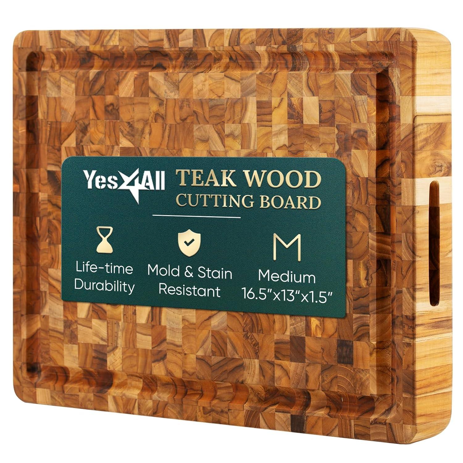 Durable Teak Cutting Boards, [17''L x 13''W x 1.5” Thick], End Grain Wood Cutting Boards