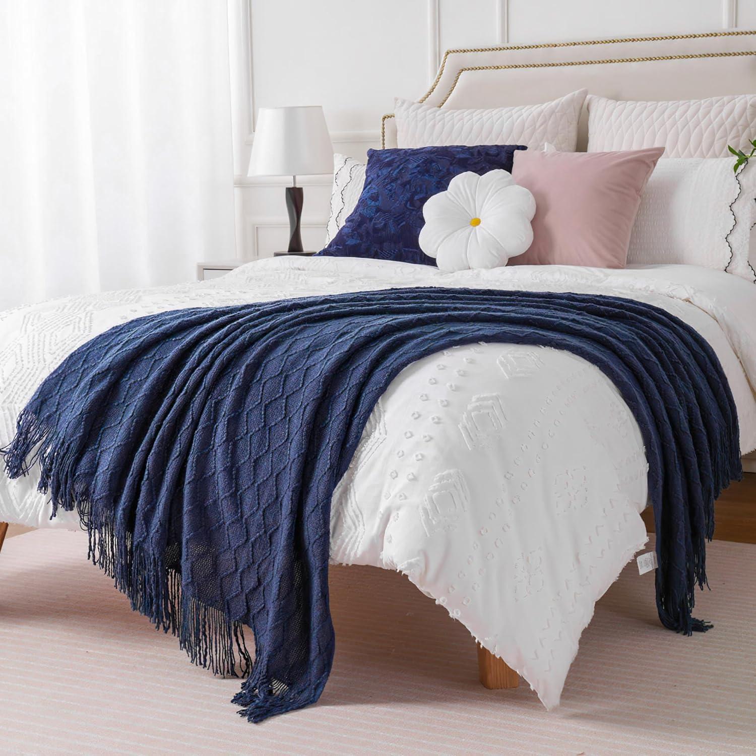 Battilo Home Throw Blanket for Couch, Textured Soft Throw Blankets, Decorative Knitted Blanket for Home Living Room Decor, 50"x60"