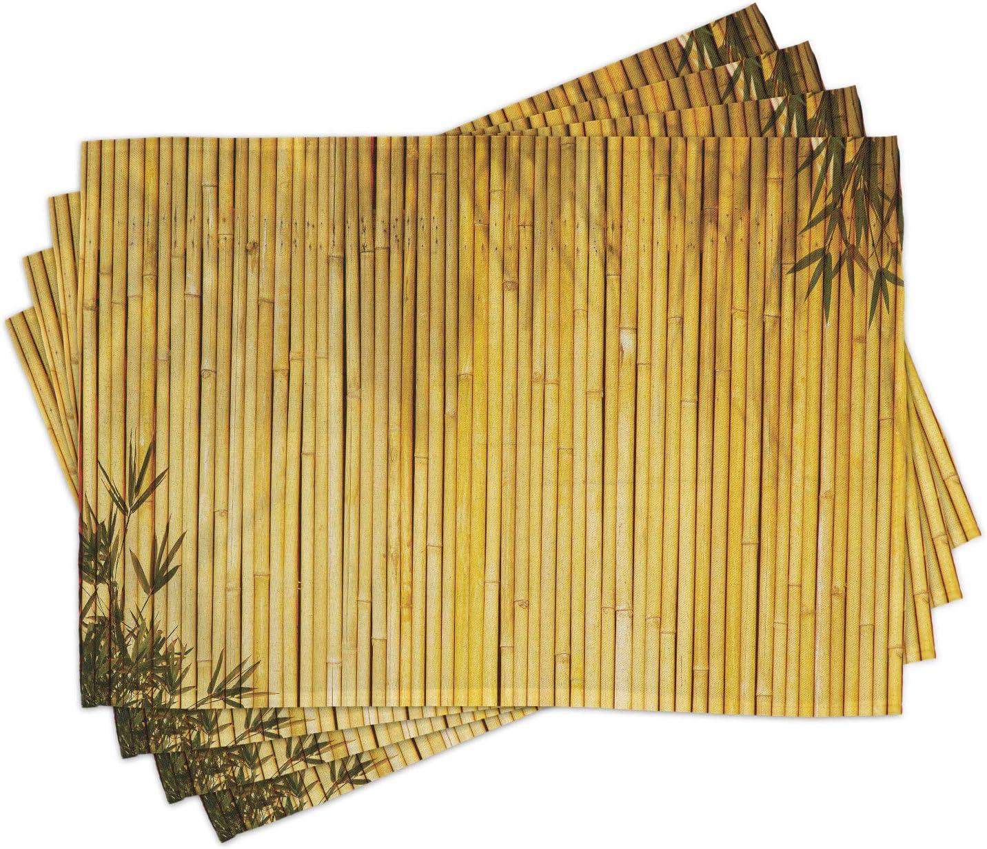 Ambesonne Forest Place Mats Set of 4, Simple Oriental Nature Leaf, Standard Size, Yellow Mustard
