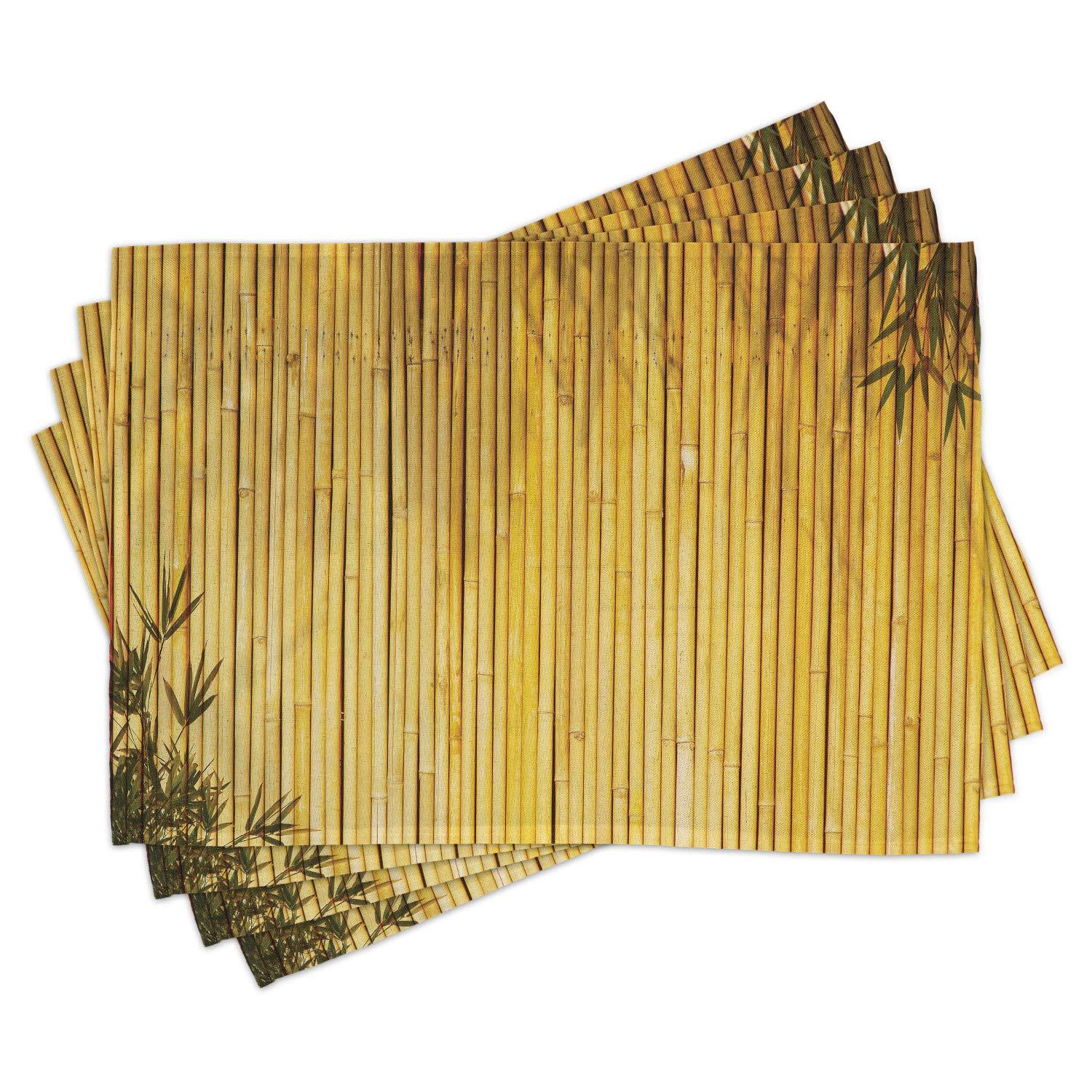 Ambesonne Forest Place Mats Set of 4, Simple Oriental Nature Leaf, Standard Size, Yellow Mustard