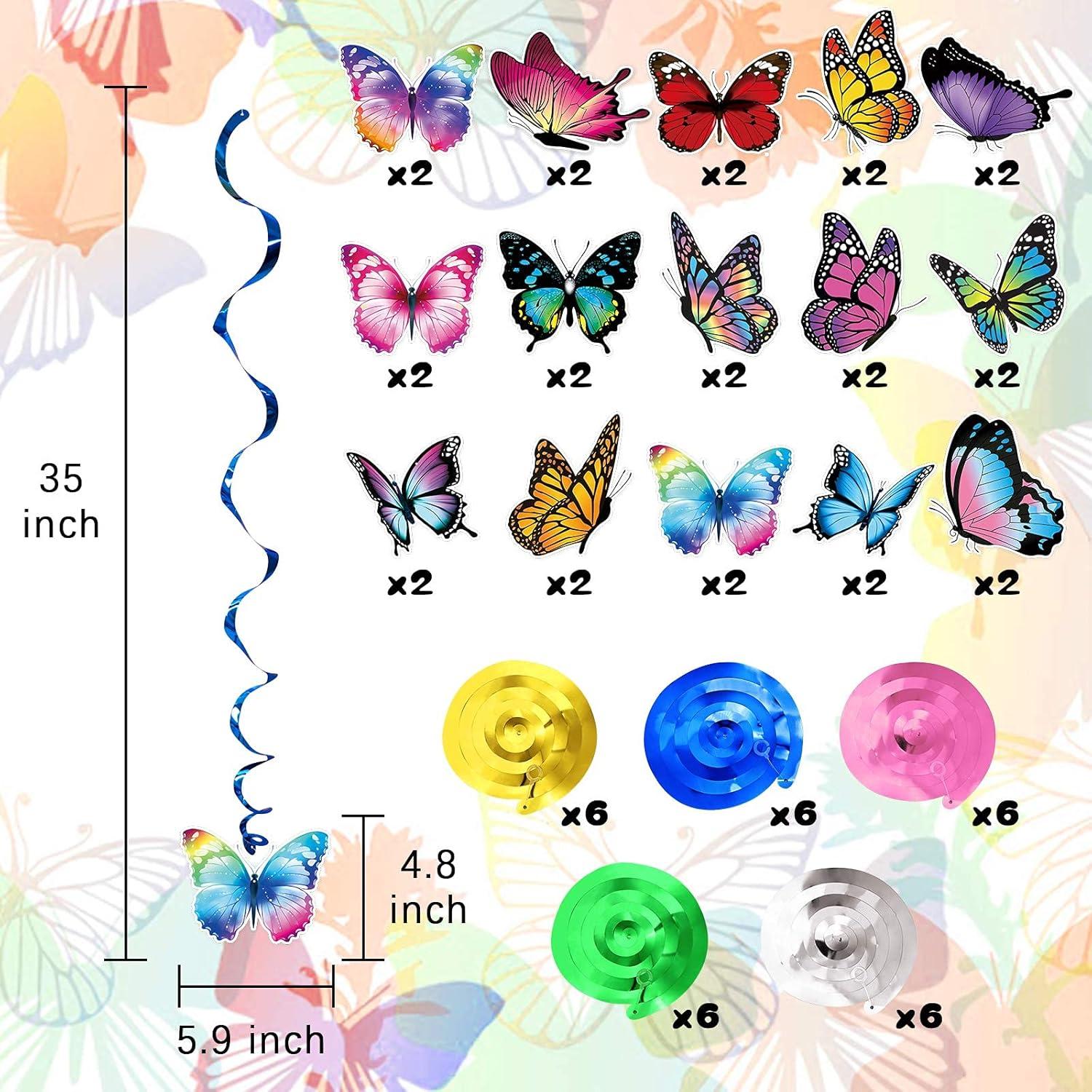 Fumwase 30 Pcs Butterfly Hanging Swirl Decorations Hanging Butterfly Party Decoration for Baby Shower Party Wedding Room Spring Summer Garden Party Wall Decor