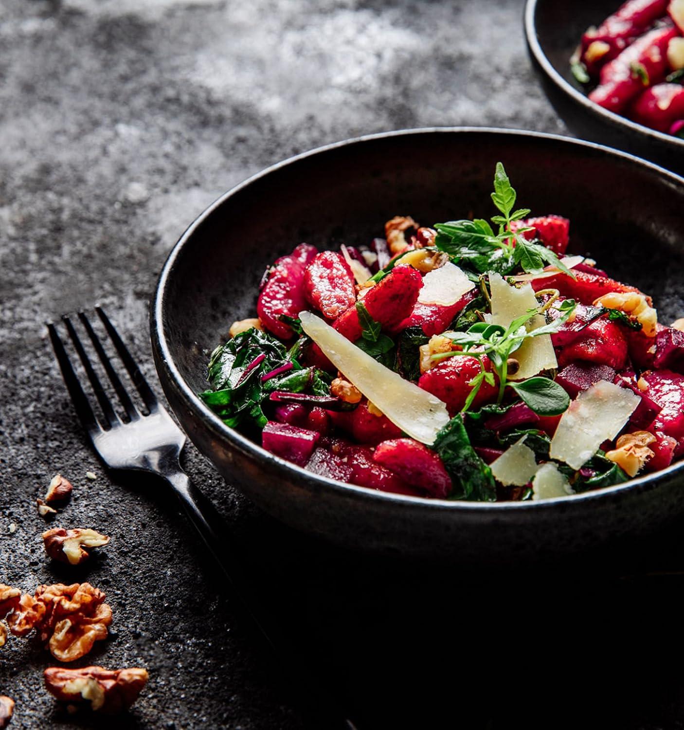 Bruntmor Matte Black Bowls Set Of 6 - 24 Oz Ceramic Serving Plates & Porcelain Skillet