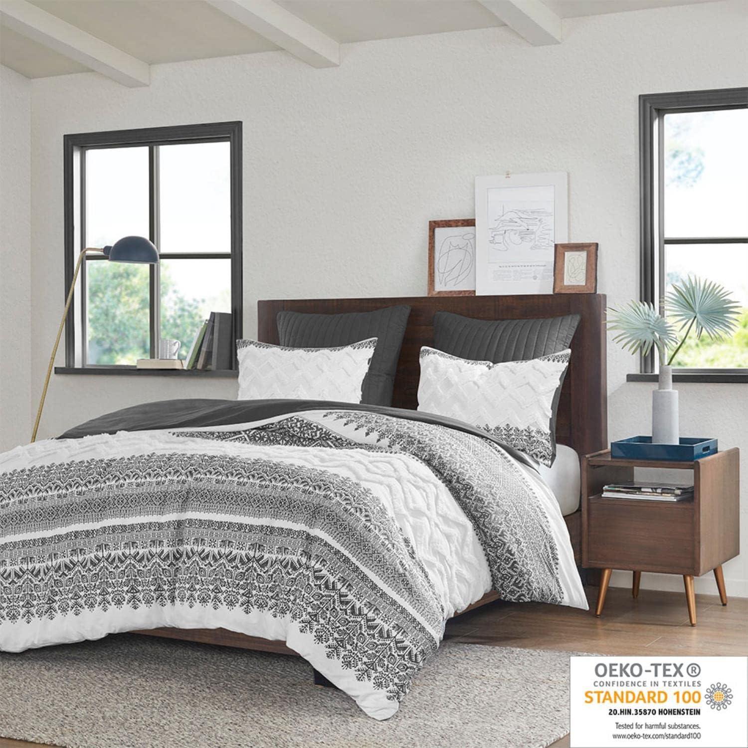 3pc Full/Queen Mila Cotton Duvet Cover Set with Chenille Tufting Gray - Ink+Ivy