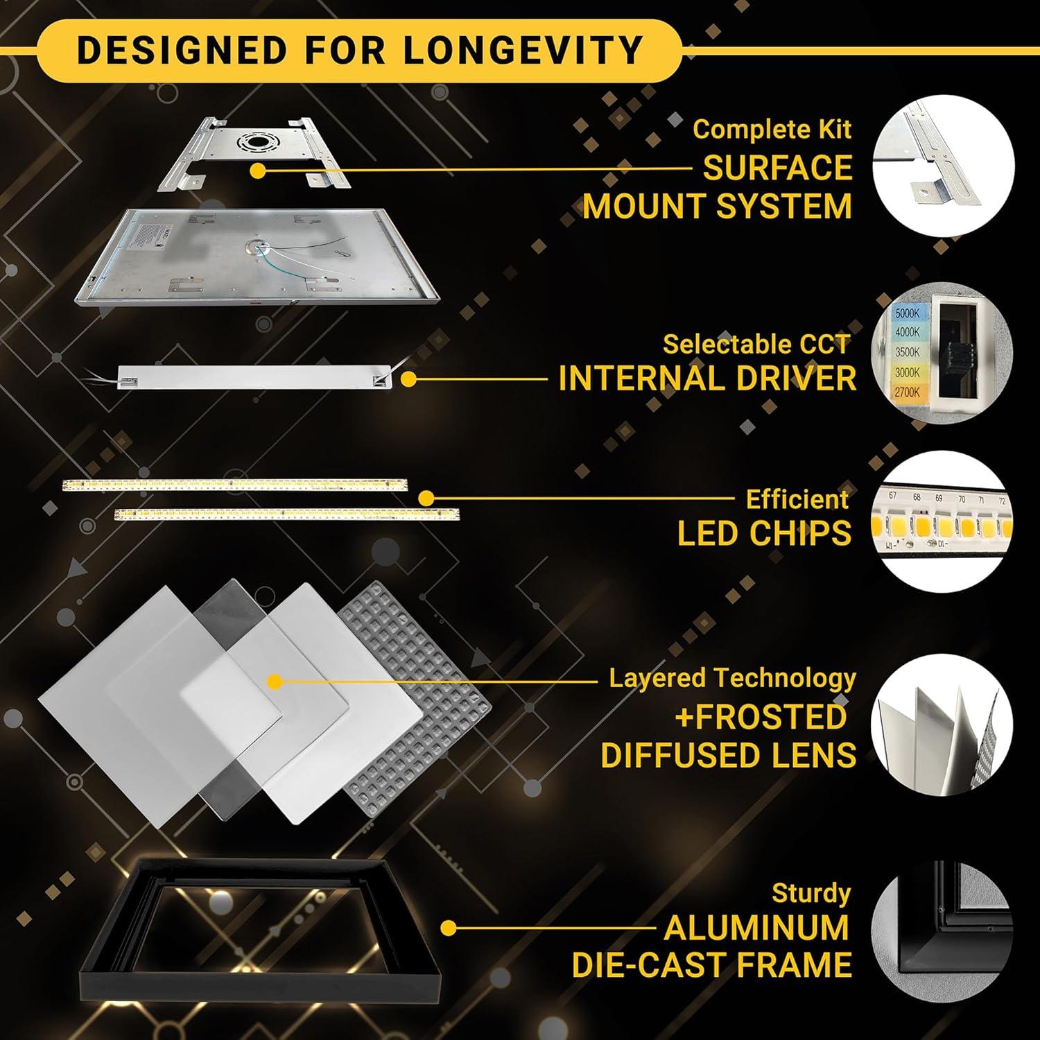 NUWATT NUWATT 4 Pack 1x4 LED Drop Ceiling Flat Panel Troffer Light, Wattage & Color Selectable 40W/30W/20W, CCT 3000K/3500K/4000K/5000K/6500K, 4400LM, 0-10V Dimmable Backlit Fixture, 120V-277V, ETL Listed