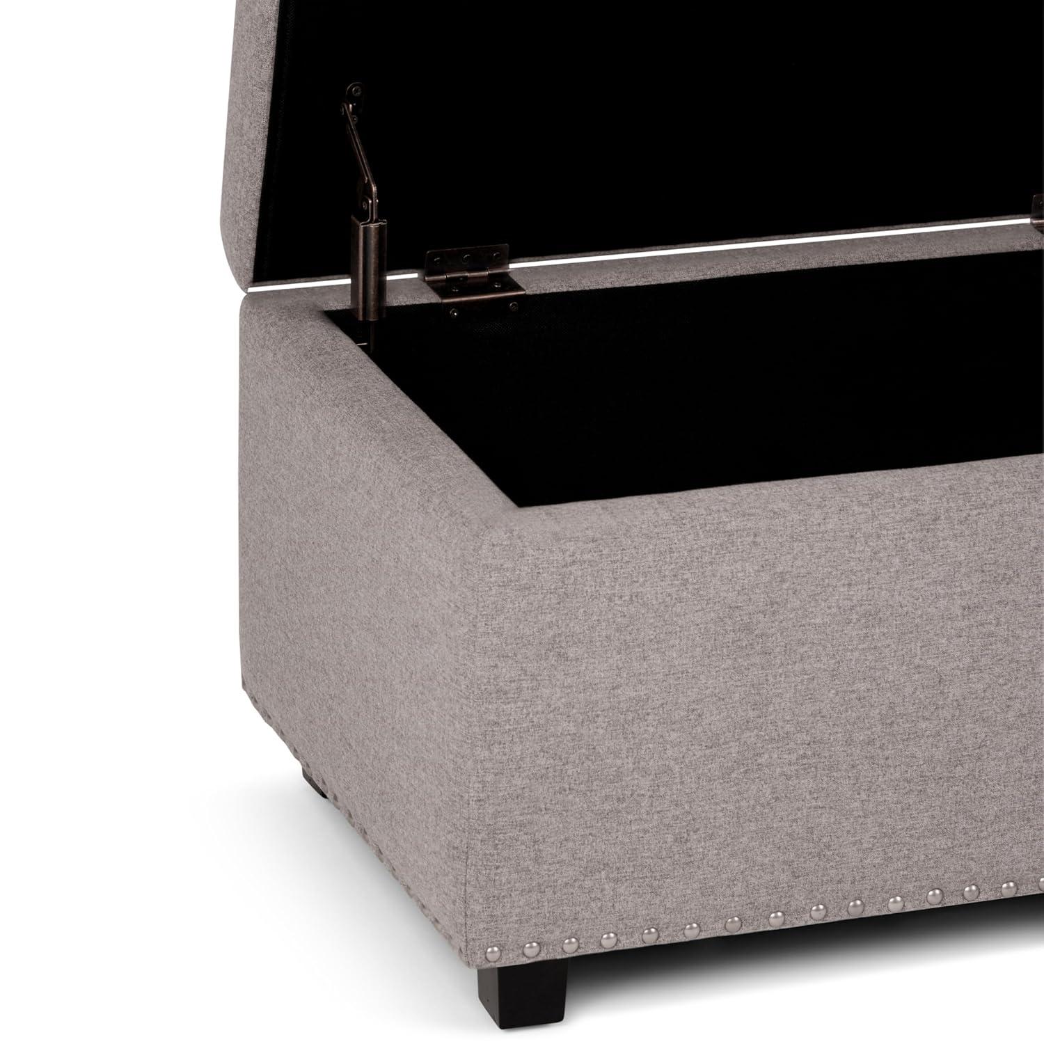 Simpli Home Hamilton 48"W Upholstered Storage Ottoman Bench with Lift-Top Lid, Tufted Design, and Nailhead Trim