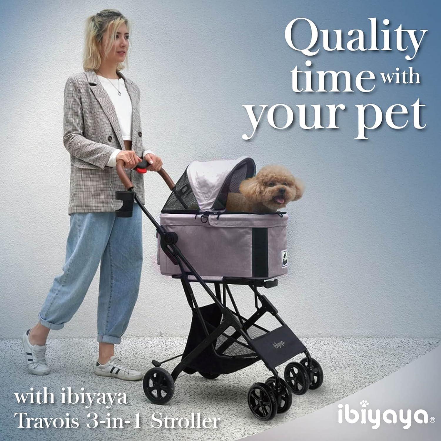 Ibiyaya  Travois Tri-fold Pet Travel System 3-in-1 Detachable Pet Stroller-Carrier for Small to Medium-Sized Dogs & Cats, Nimbus Gray