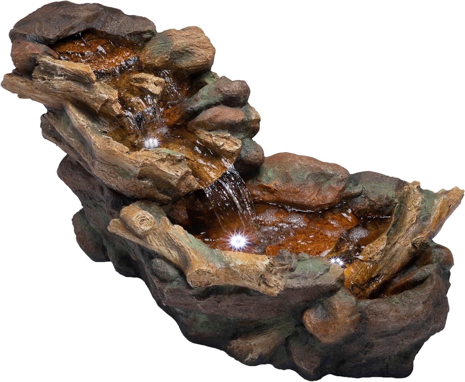 20" Cascading Stone River Fountain with LED Lights Cool White - Alpine Corporation: Indoor/Outdoor Decor, No Assembly Required