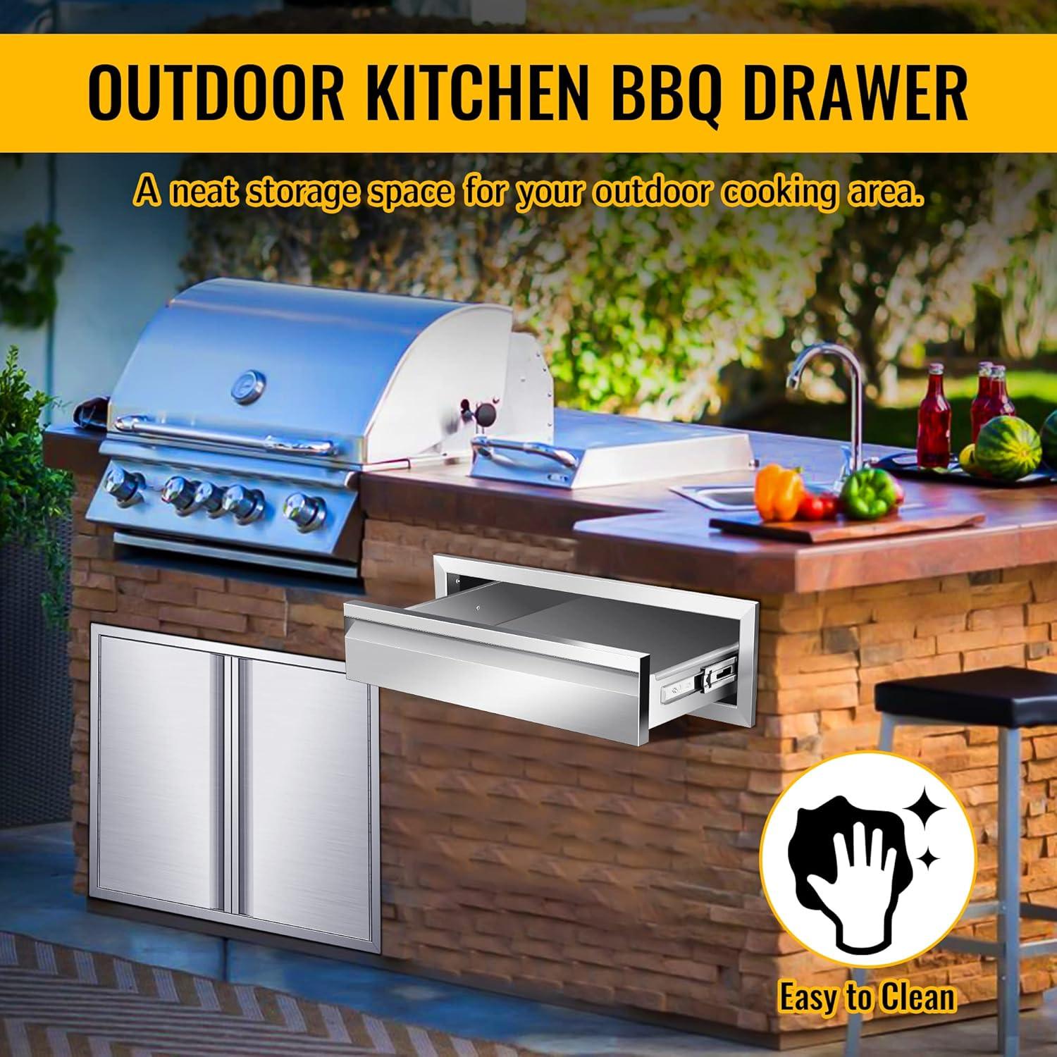 24" Stainless Steel Single BBQ Drawer for Outdoor Kitchen