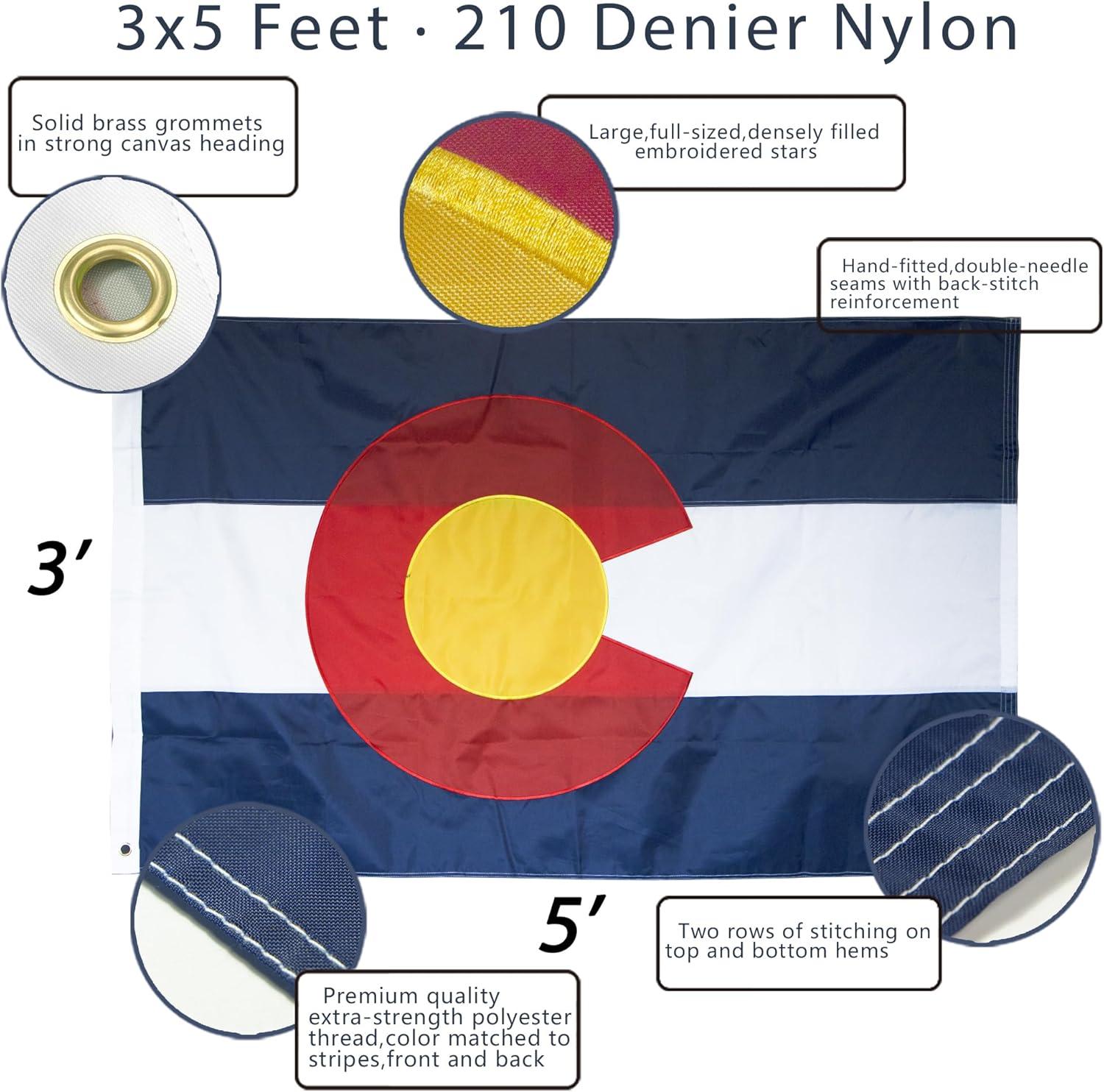 Colorado State Flag 3x5 Ft Heavy Duty Nylon with Embroidery