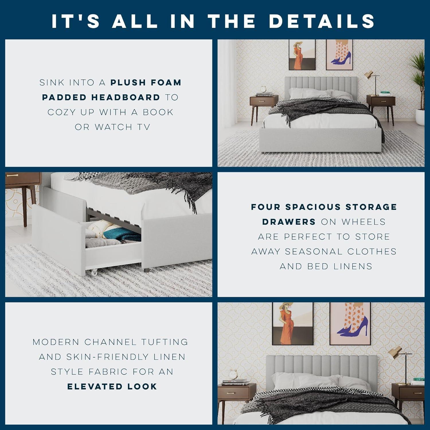 Novogratz Brittany Upholstered Unfinished Platform Storage Bed