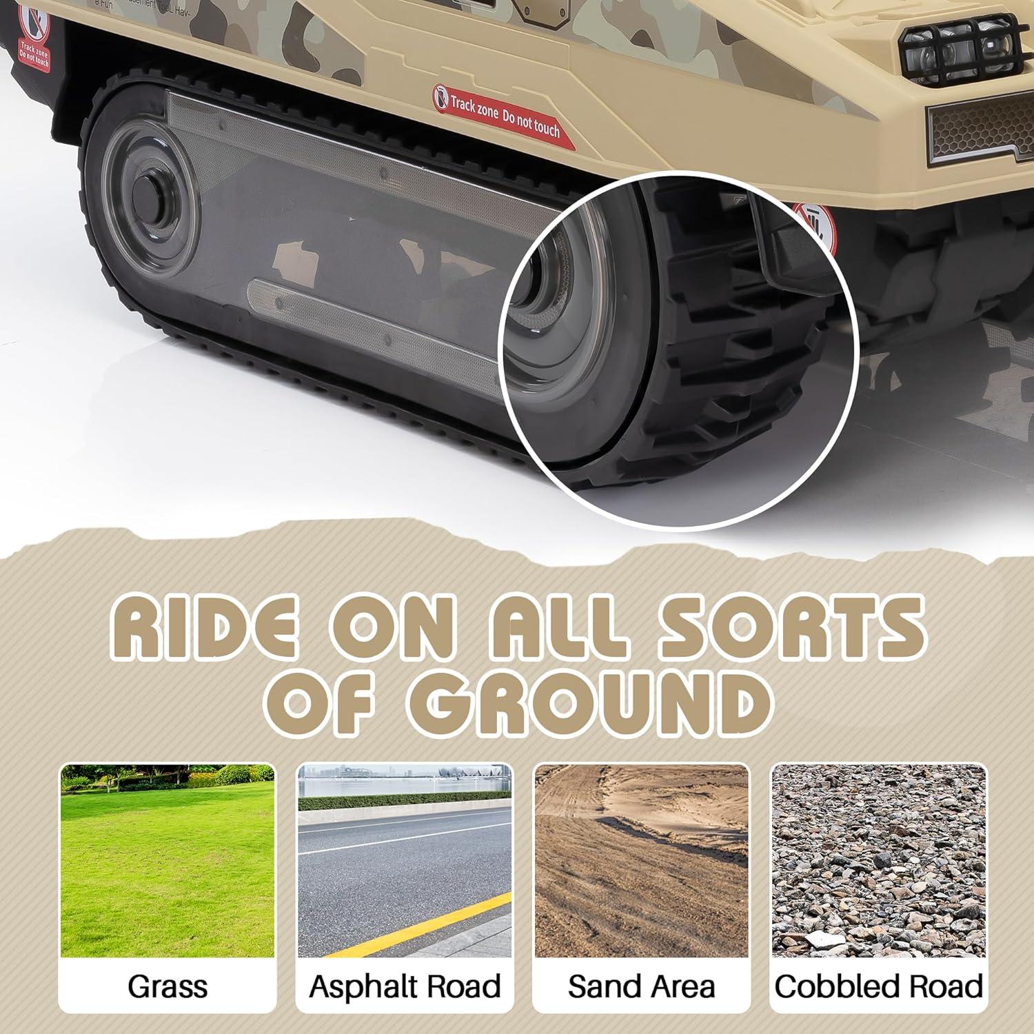 Jaxpety 24 V Kids Ride on Tank Car with Working Cannon and Rotating Turret for Boys and Girls Ages 3-8 Years, Yellow