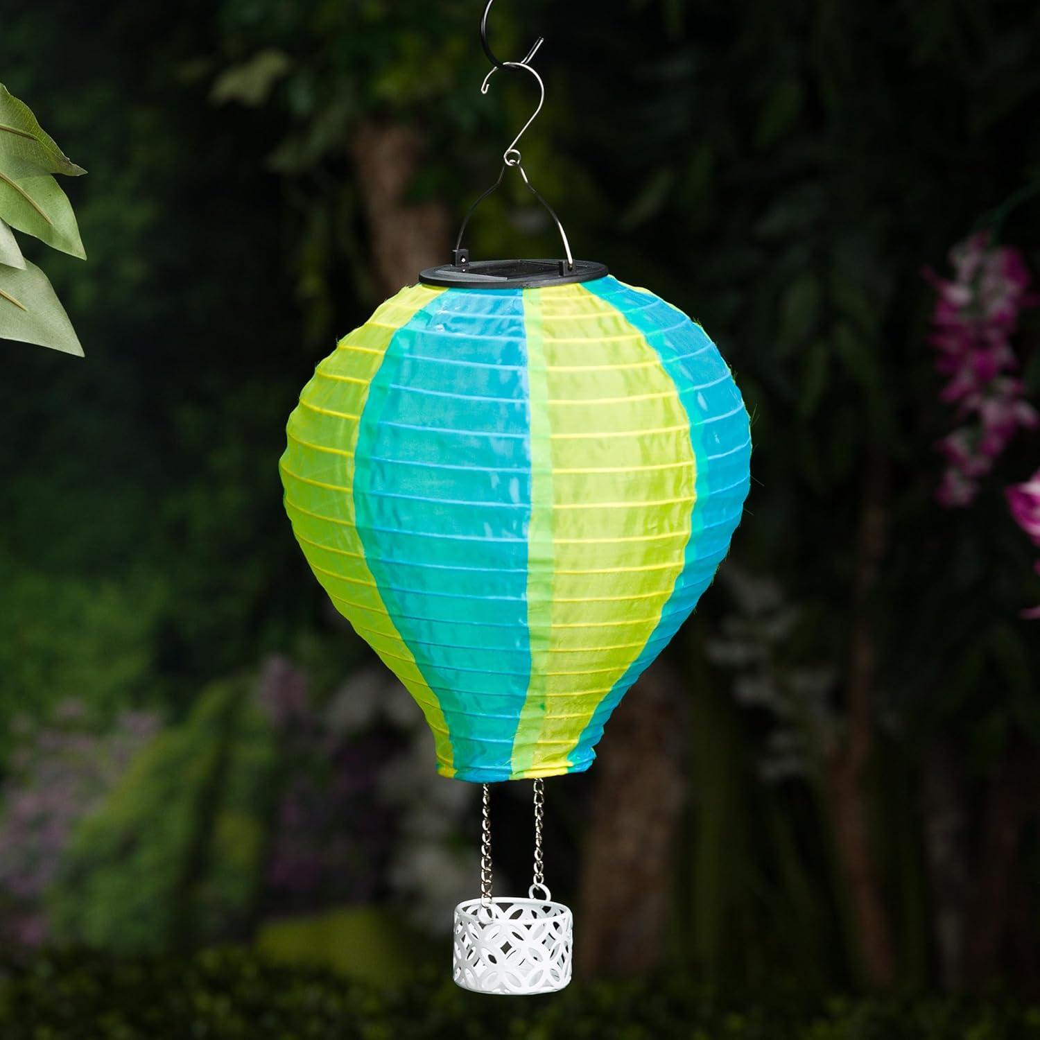 13"H Solar Hot Air Balloon with Flame LED Lights