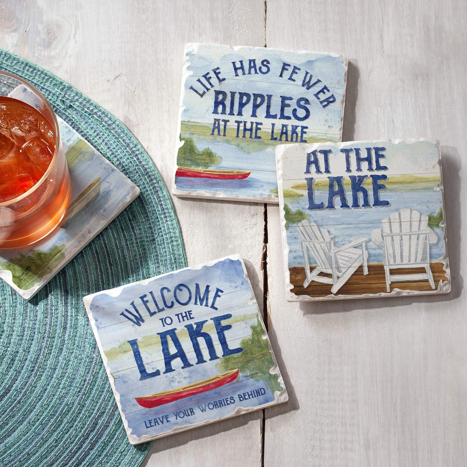 CounterArt "Lake Greetings" 4-Pack Absorbent Stone Tumbled Tile Coasters 4" Square