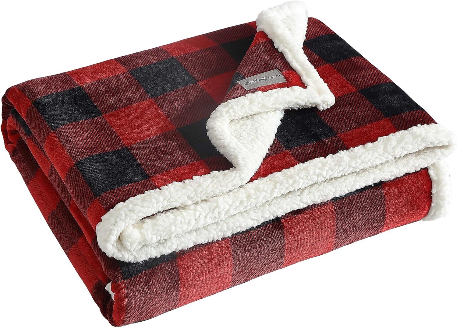 Eddie Bauer Cabin Plaid Flannel/Sherpa Throw Blanket