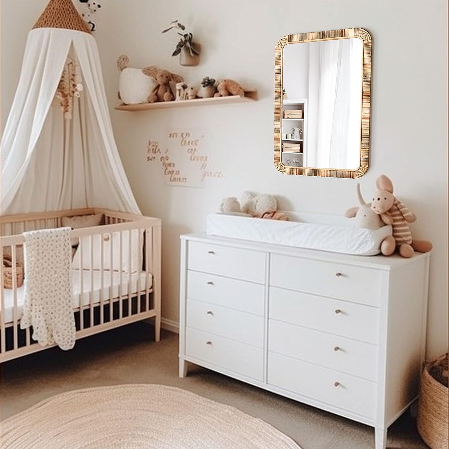 Barnyard Designs Rattan Bathroom Mirror – Rustic Farmhouse Style Handmade Wicker Rattan Frame - Boho Mirror for Nursery Wall Décor (20" x 30", Rectangular)