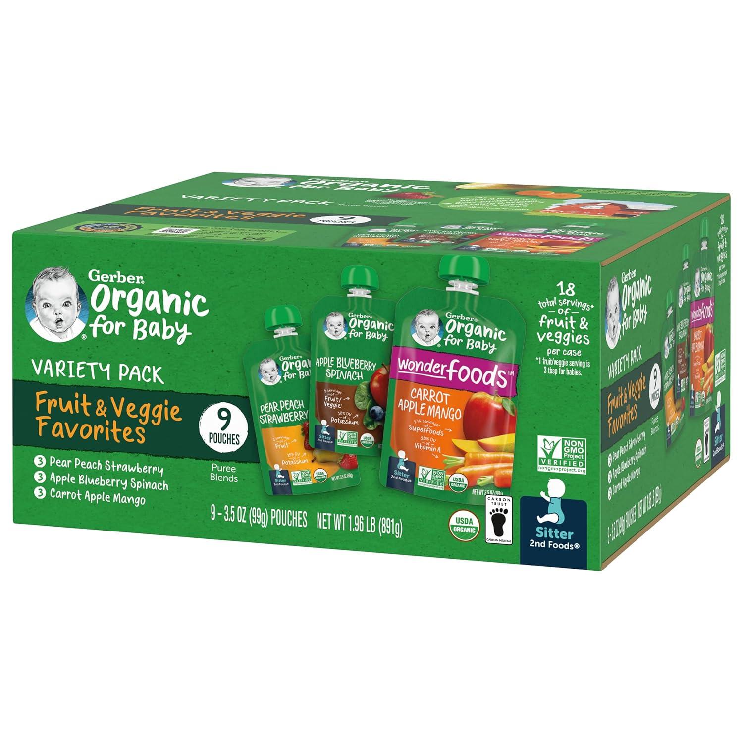 Gerber Organic Baby Food Stage 2 Fruit & Veggie Puree Pouches Value Pack - 9ct/31.5oz