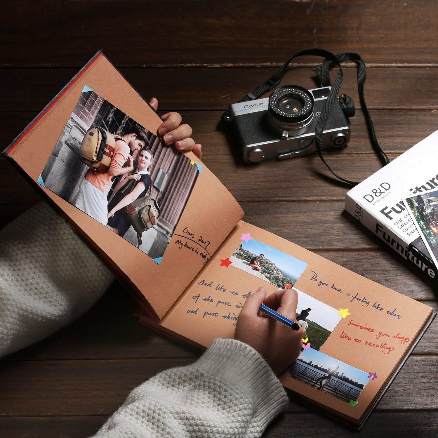 Handcrafted Retro Leather-Bound Scrapbook with Canvas Cover