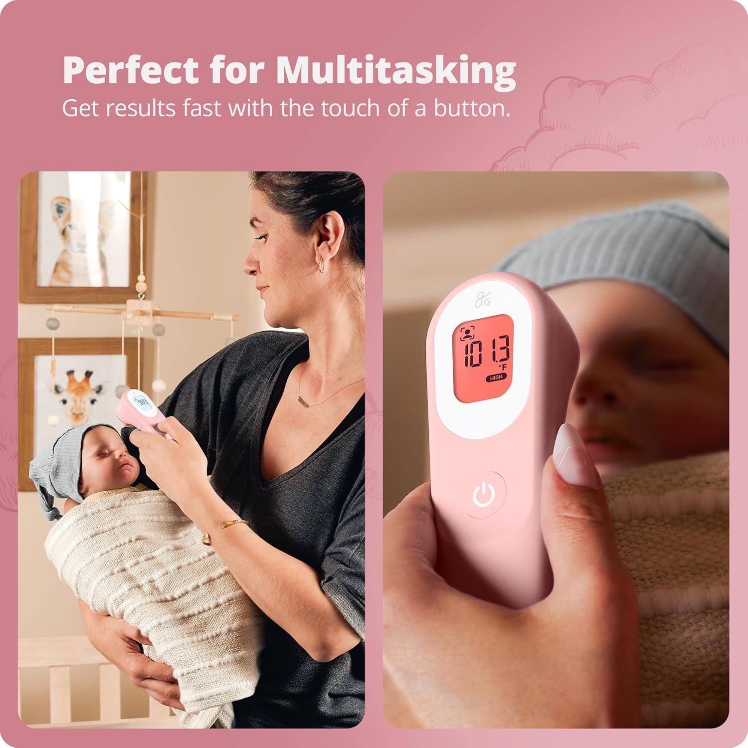 Greater Goods Digital Infrared Forehead Thermometer, Kids and Adults w Backlit Display, Blush Pink