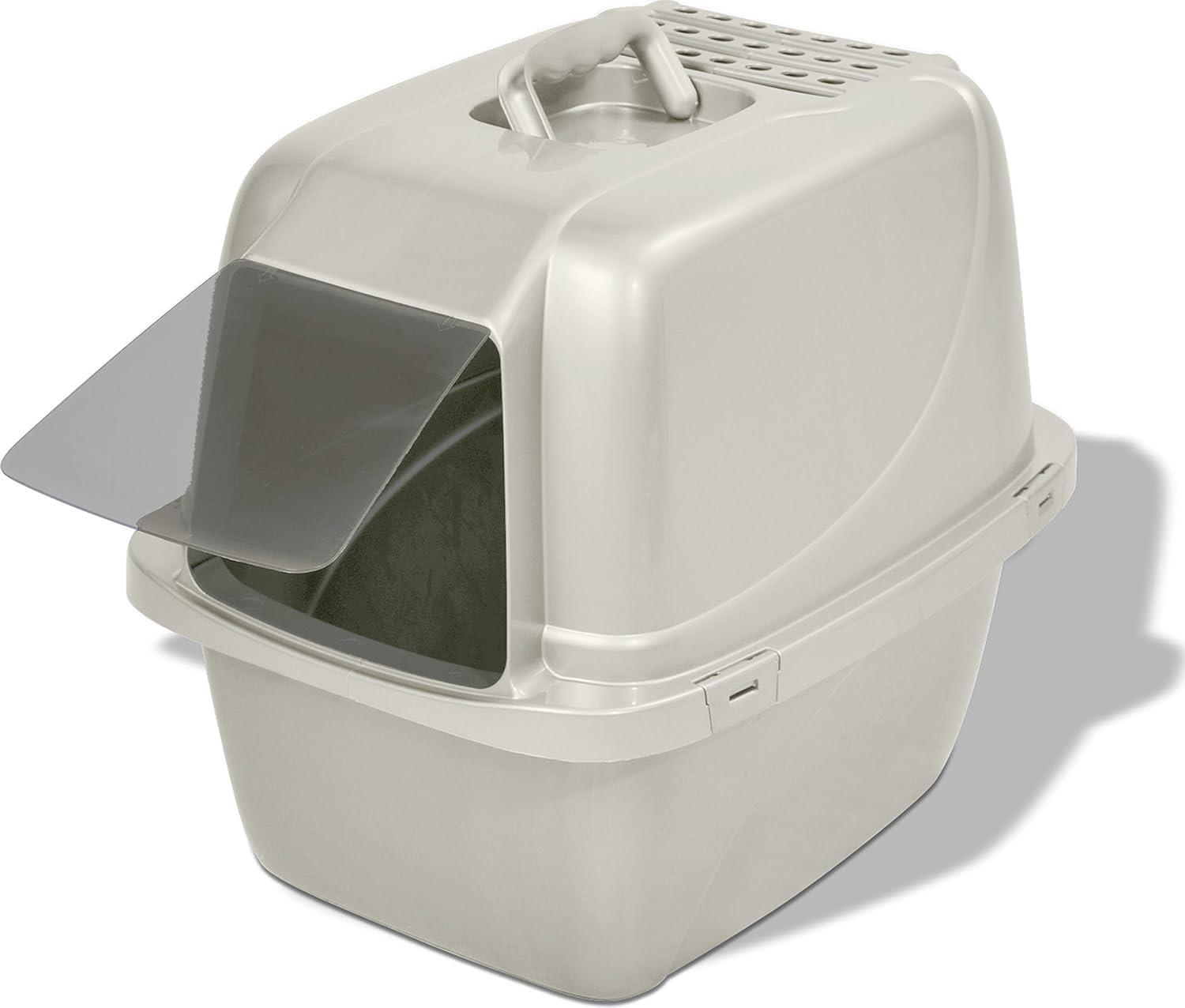 Large White and Blue Enclosed Plastic Cat Litter Box