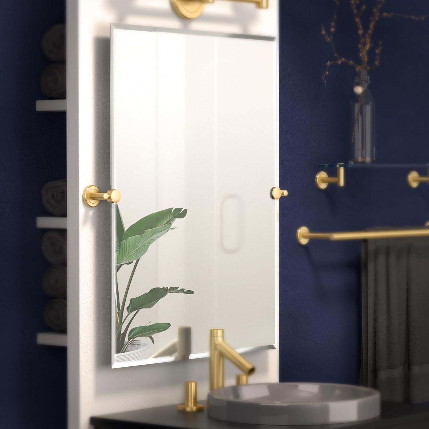 Latitude II Wall Mounted Frameless Beveled Rectangle Mirror | Pivoting Bathroom Vanity Wall Mirror