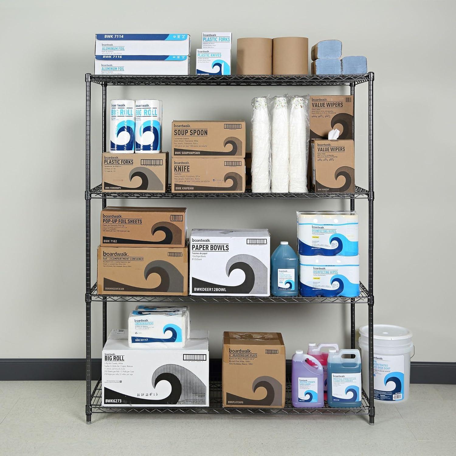 Alera ALESW206024BA 60 in. x 24 in. x 72 in. 4-Shelf All-Purpose Wire Shelving Starter Kit - Black Anthracite Plus