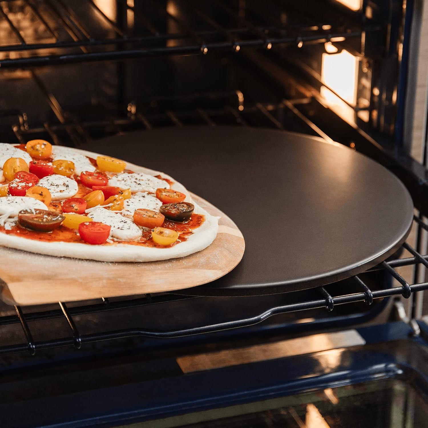 Chef Pomodoro 15" Black Round Glazed Pizza Stone