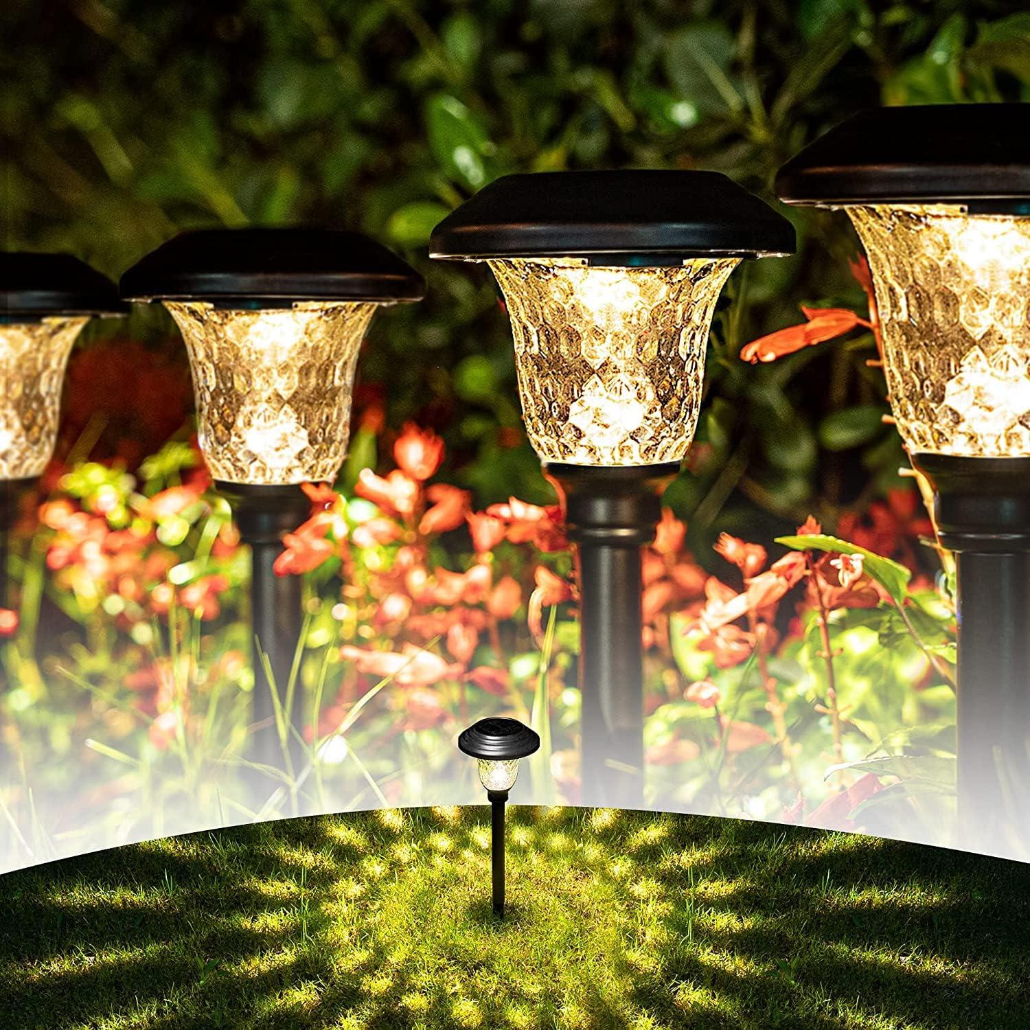 Modern Black Stainless Steel Solar Pathway Lights, 8-Pack