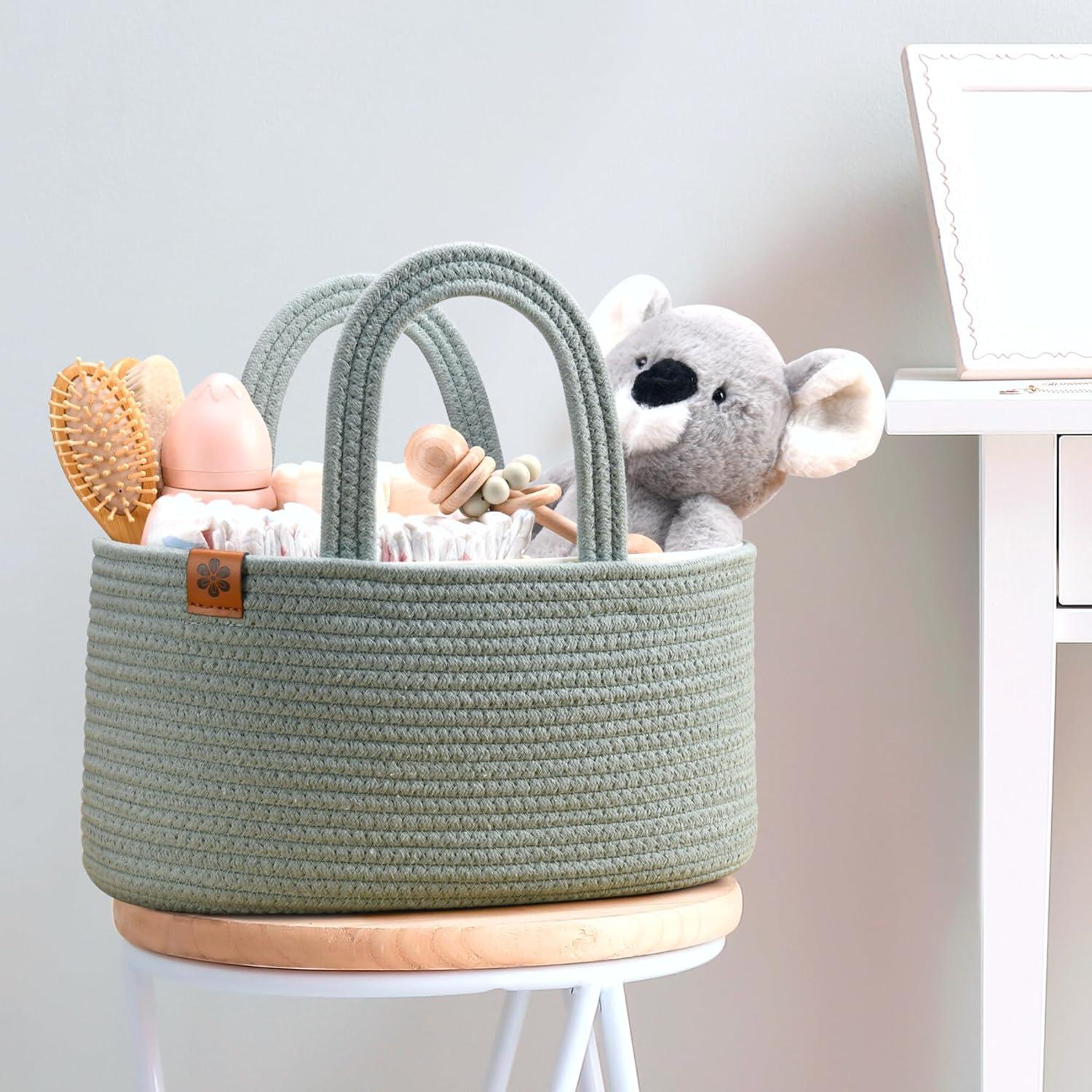 Oval Cotton Rope and Felt Diaper Caddy Organizer Set