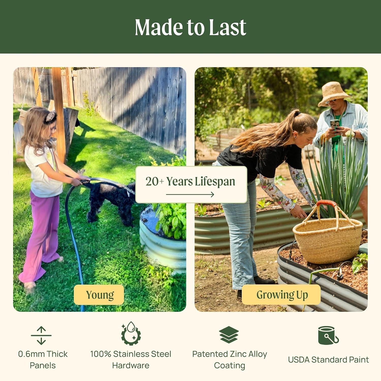17" Tall 9 In 1 Modular Metal Outdoor Raised Garden Bed