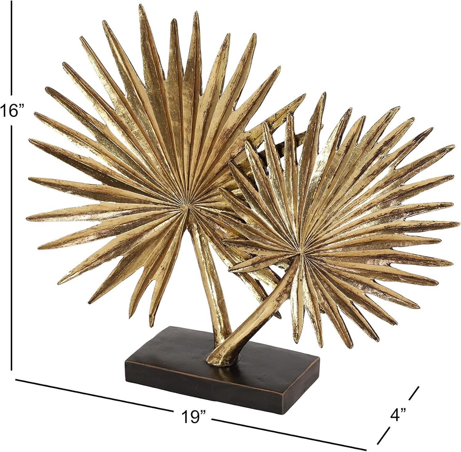 Deco 79 Polystone Leaf Palm Sculpture, 19" x 4" x 16", Gold