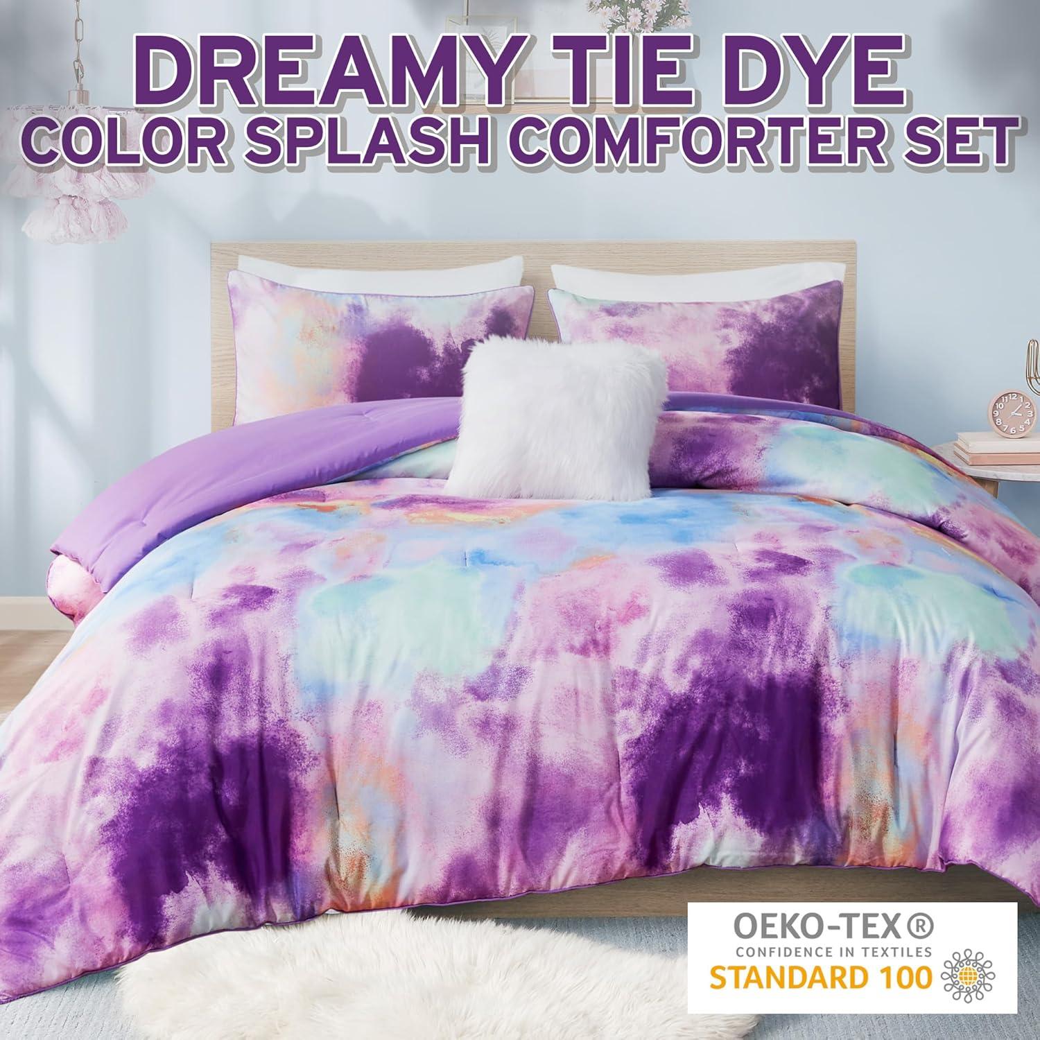 Cassiopeia Watercolor Tie Dye Printed Comforter Set with Throw Pillow