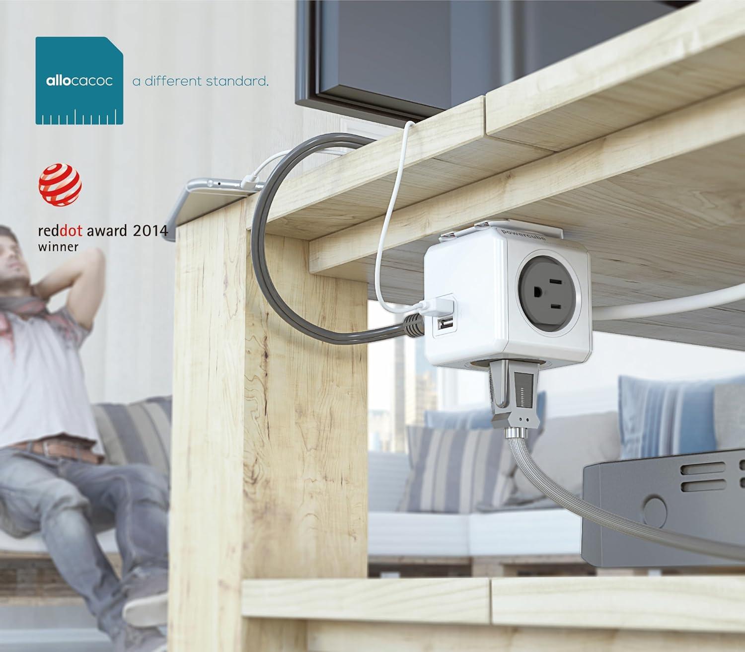 Power Cube Accessory 4424GY/USORPC 4-Outlet Extended USB Power Bar 10ft Grey Electronic Consumer Electronics