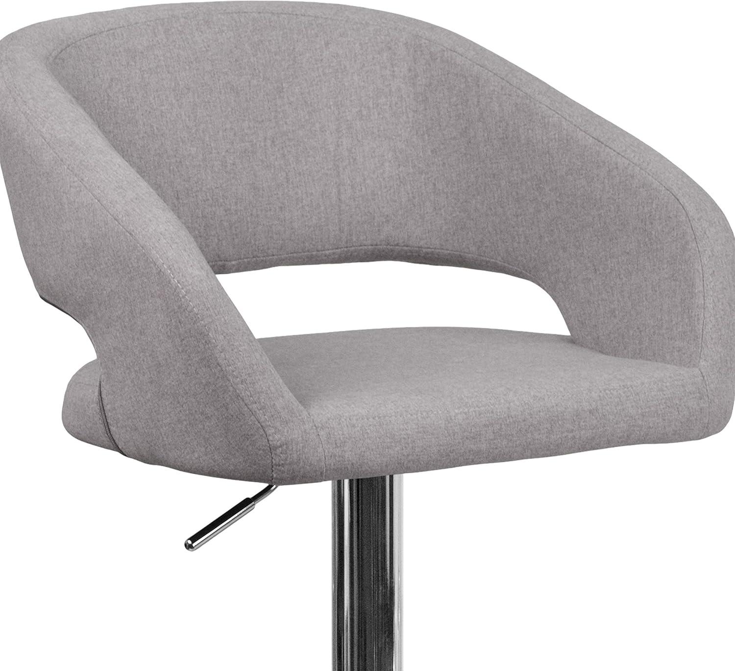 Erik Contemporary Gray Fabric Swivel Barstool with Adjustable Height and Chrome Base