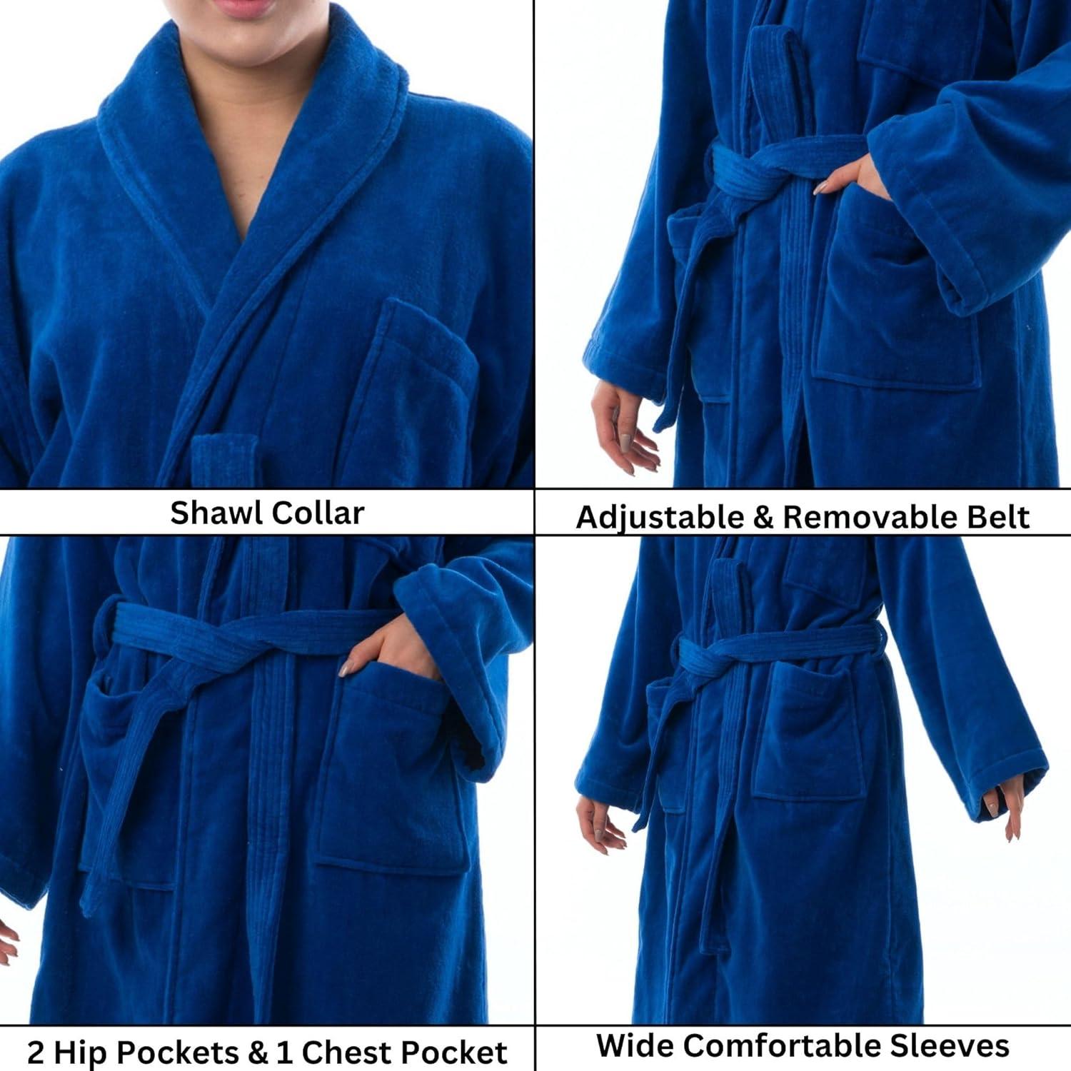 Alpine Swiss Blair Womens Cotton Terry Cloth Bathrobe Shawl Collar Velour Spa Robe BLU SM