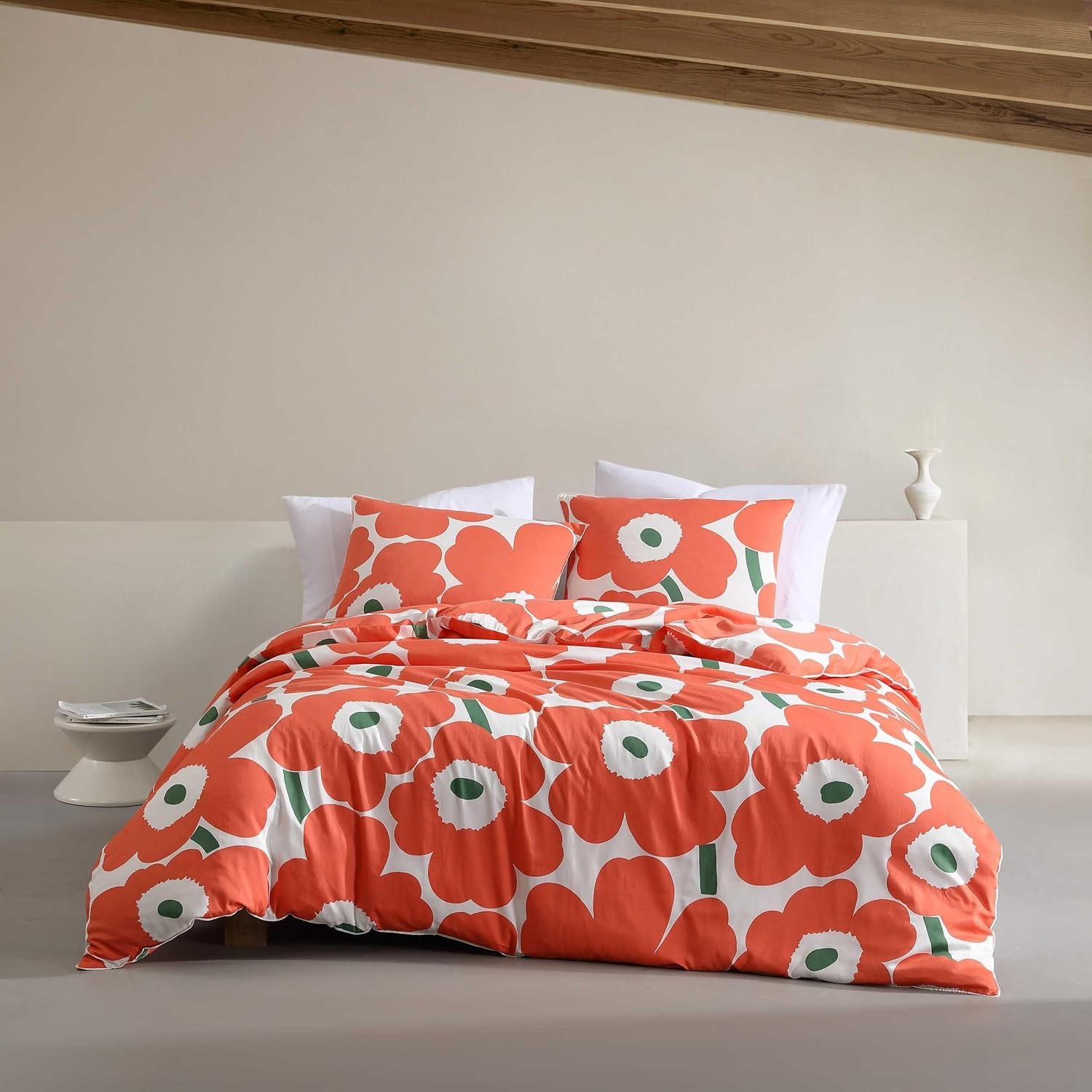 Unikko Orange and White Organic Cotton Queen Duvet Cover Set