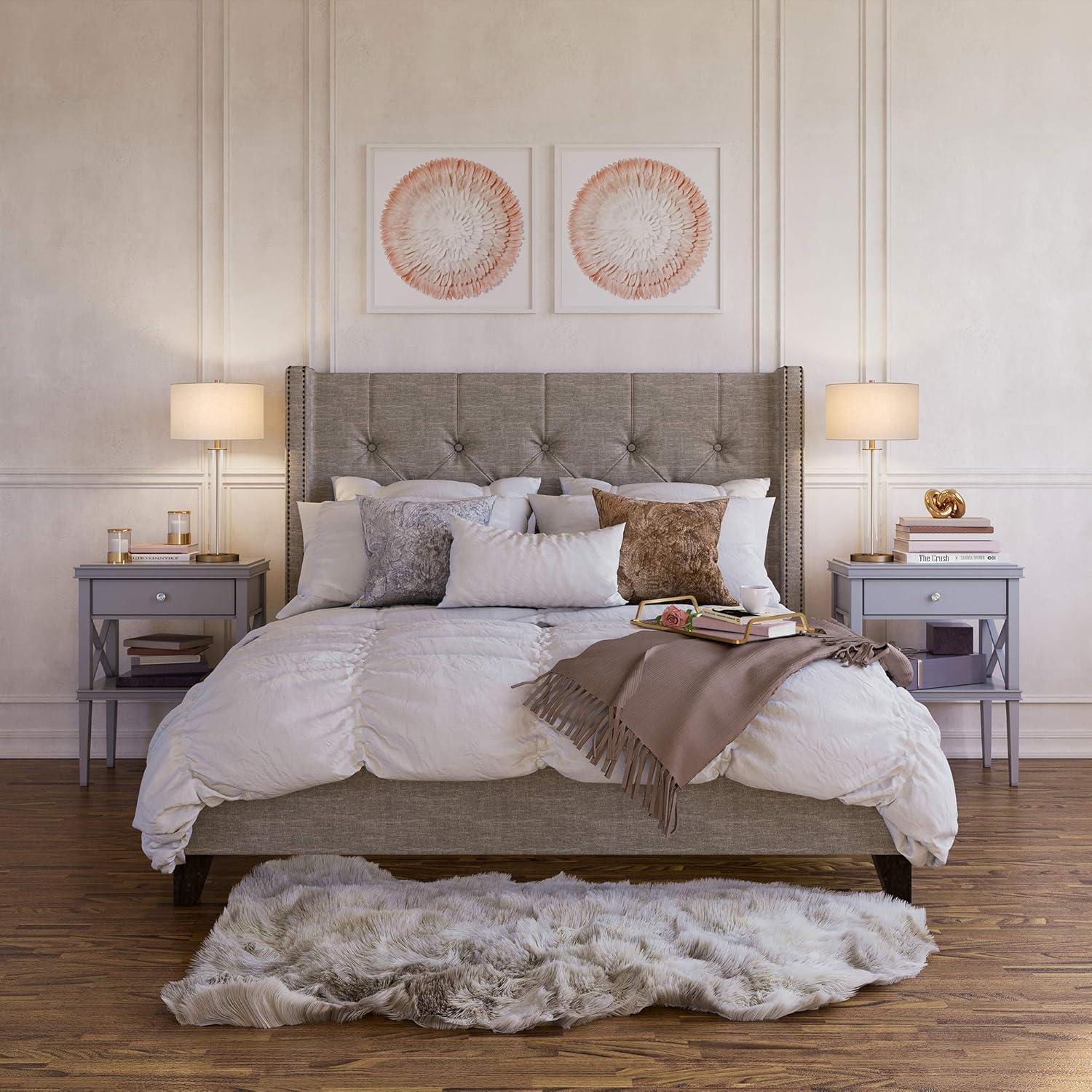 Evelyn&Zoe 29" Traditional Clear Glass Table Lamp with White Drum Linen Shade