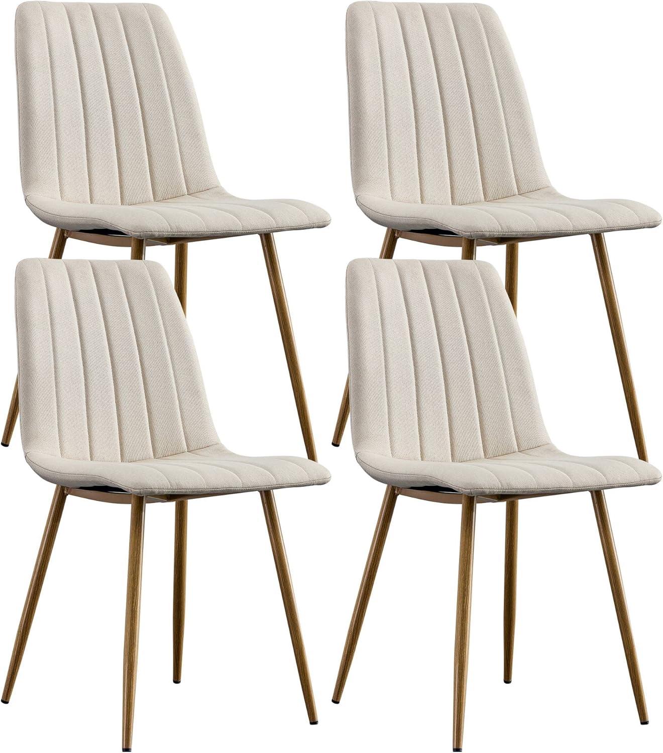 Beige Linen Upholstered Side Chairs with Metal Legs, Set of 4