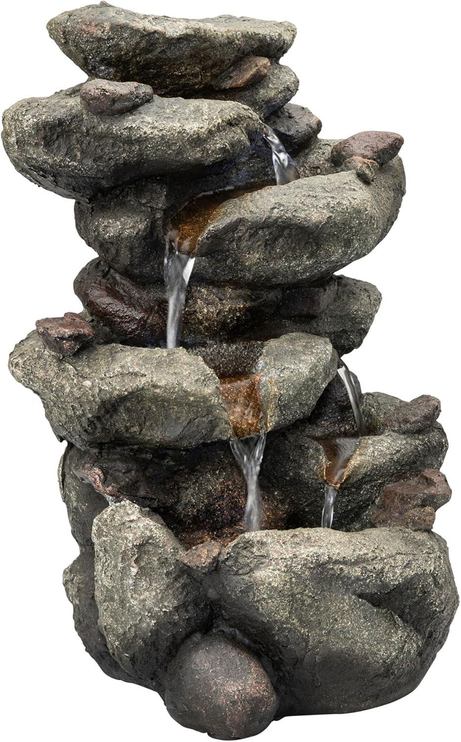 Alpine Corporation 14-Inch Indoor & Outdoor Rainforest Rock Fountain with LED Light